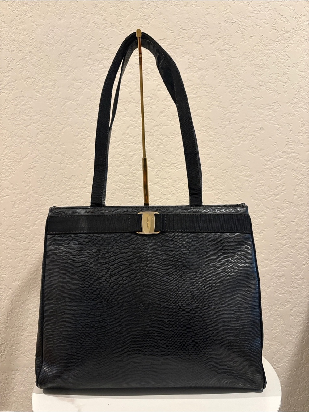 Salvatore Ferragamo Classic Black Leather Tote Bag